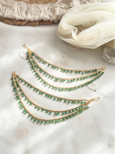 Antique Green Beads 3-line ear chain