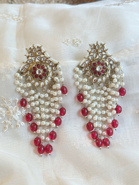 Regal Swarna Polki pearl tassel earrings