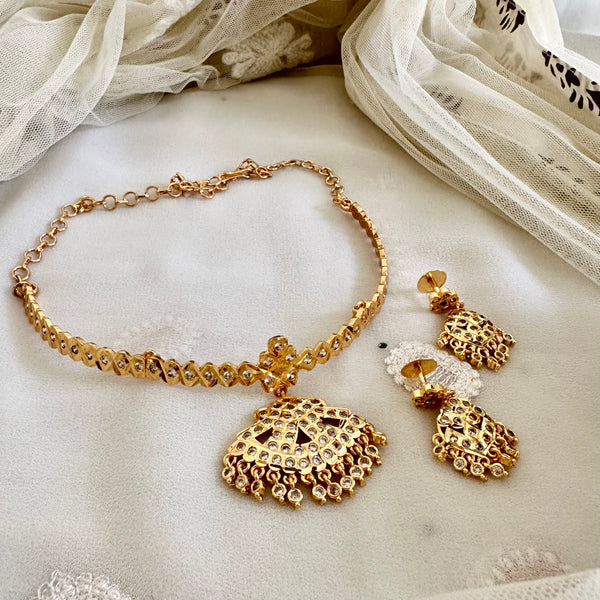 Traditional AD gold attigai with drop studs - White