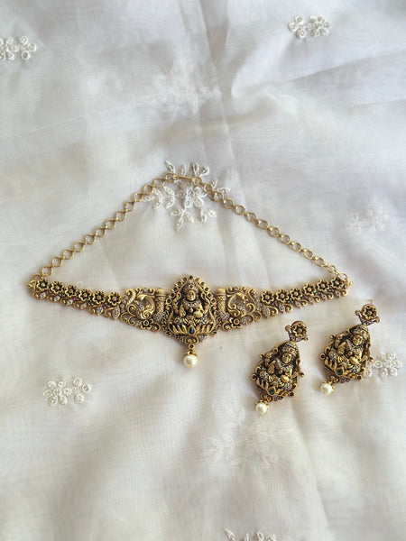 Antique matte Lakshmi Peacock flower choker set