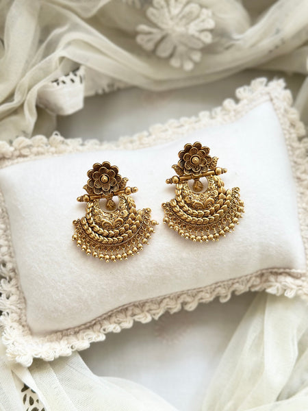 Matte Statement floral chandbali earrings (no stone)