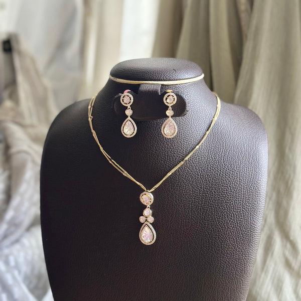 Polki tear drop pendant neckset (double strand chain)