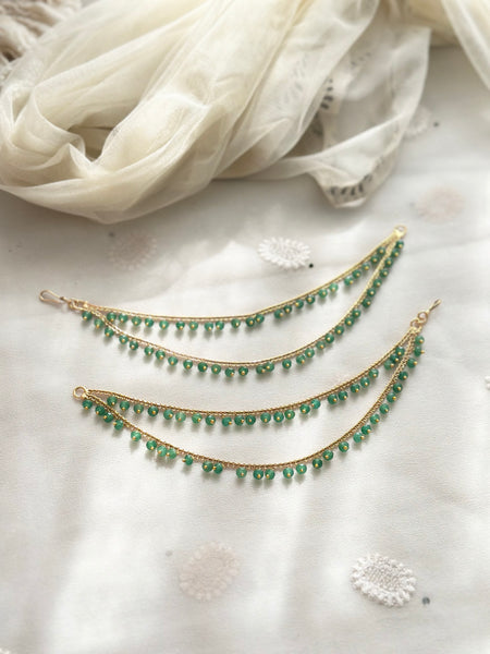 Antique Green Beads 2-line ear chain