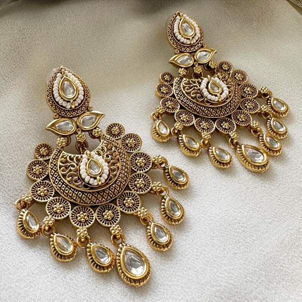 Antique Kundan Tear drop chandbali earrings - Adorna