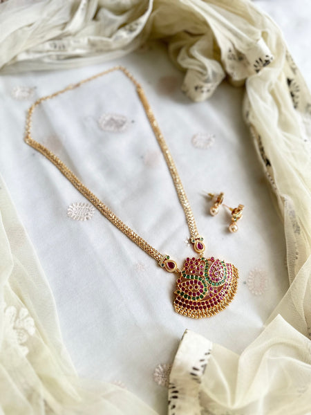 Gold CZ dual peacock pendant muruku chain set