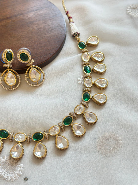 Polki Tear drops Antique set - Green White