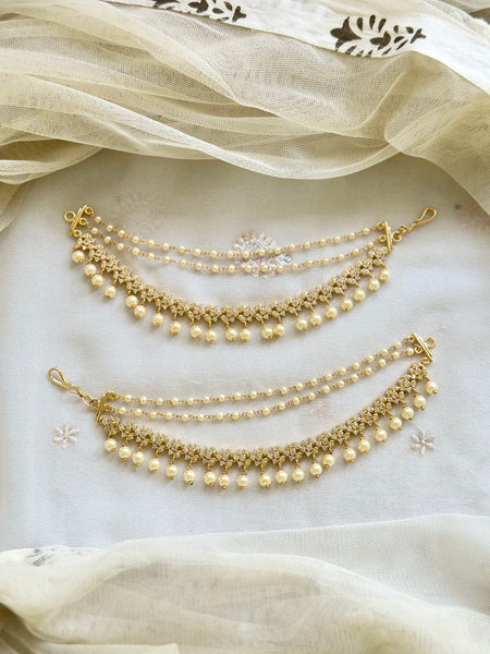 Gold AD Floral row ear chains/maatal