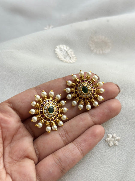 Matte Kemp chakra pearl spike ear studs
