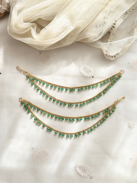 Antique Green Beads 2-line ear chain