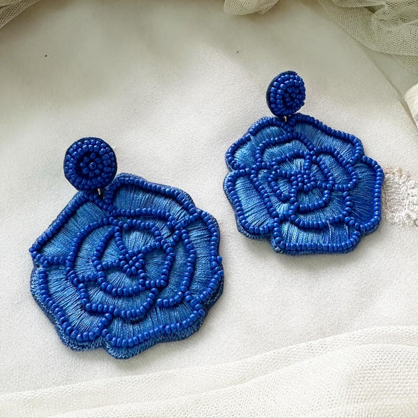 Rose Fabric earrings - Blue - Adorna