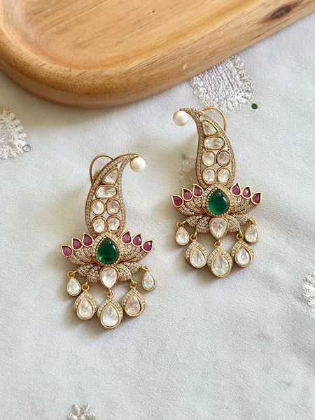 Polki kundan lotus drops earrings