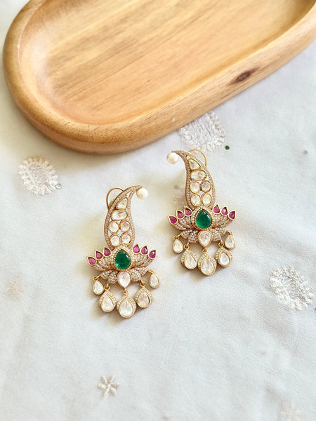 Polki kundan lotus drops earrings