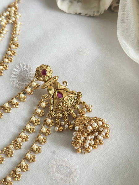 Matte flower jumkhas with ear chains/maatal attached