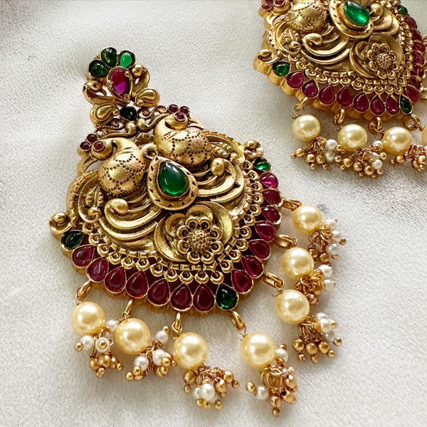 Matte Kemp Double Peacock Floral chaandbali earrings