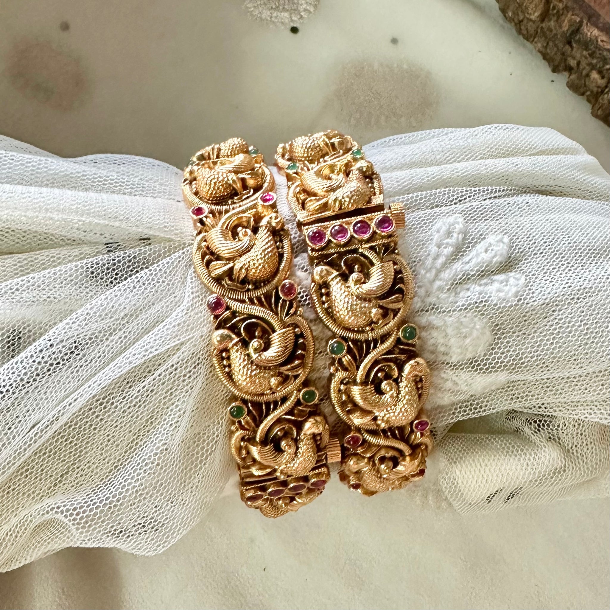 Bridal Peacock Bangles - set of 2 - openable