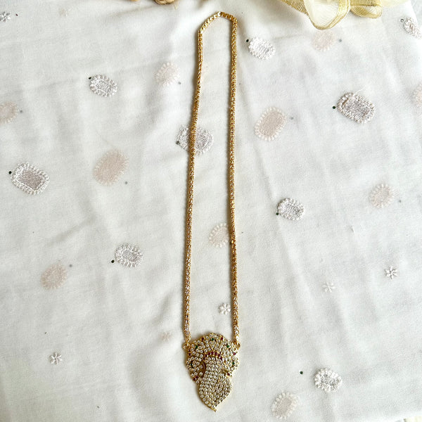 Stone Peacock pendant with heart links chain