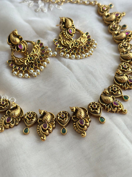Antique matte peacock chandbali neckset