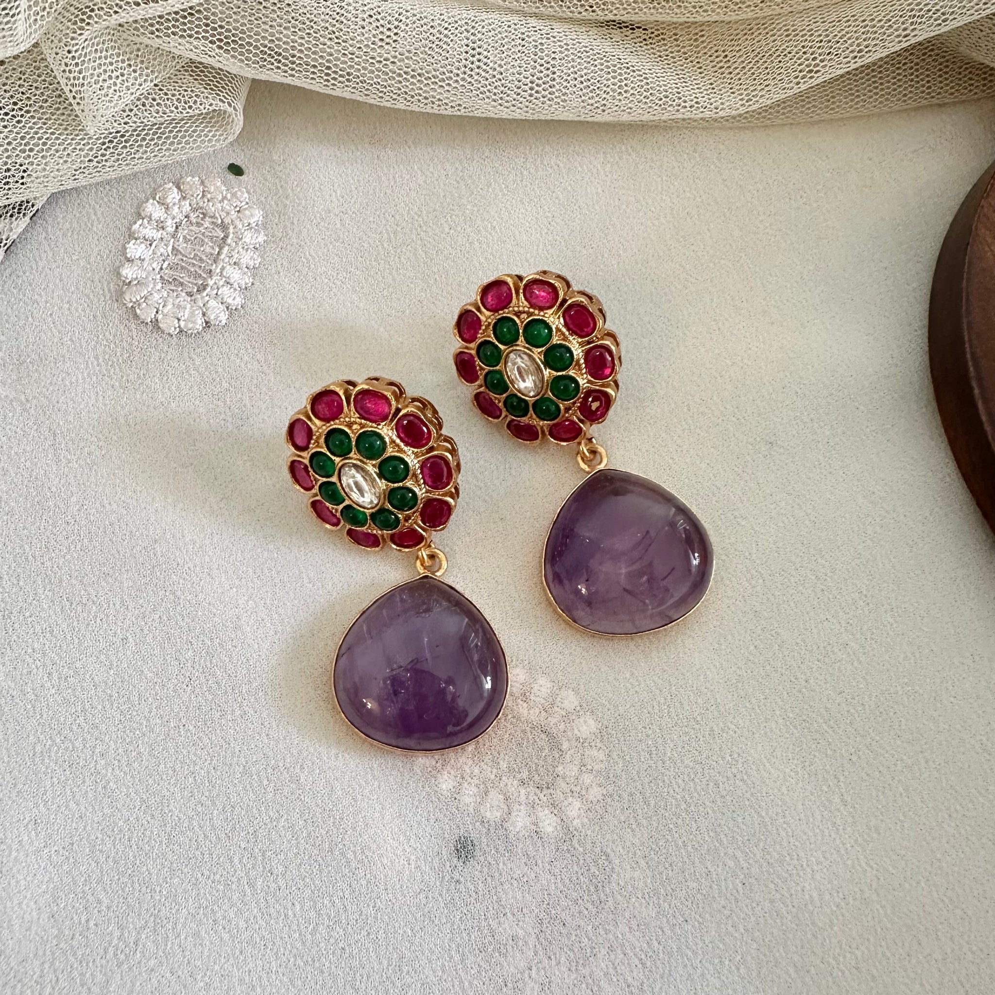 Kundan Marigold tear drop earrings