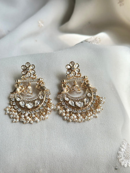 Polki Peacock-Floral Chandbali earrings
