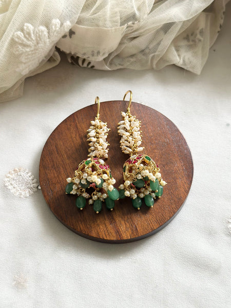 Matte Kemp Cluster Pearl long hook jumkhas
