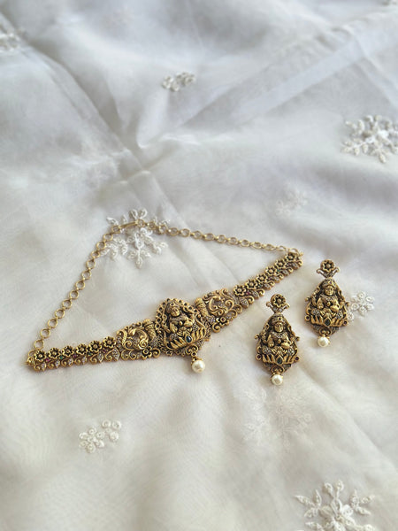 Antique matte Lakshmi Peacock flower choker set