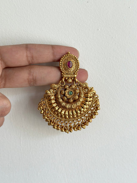 Matte Statement Imperial chandbali earrings - Ruby-Green