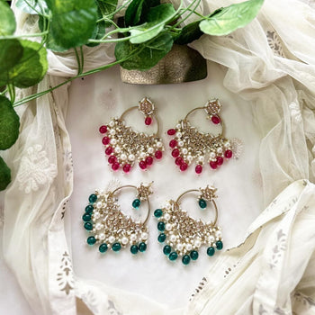 Glittery Gulaabi chaand earrings - Adorna