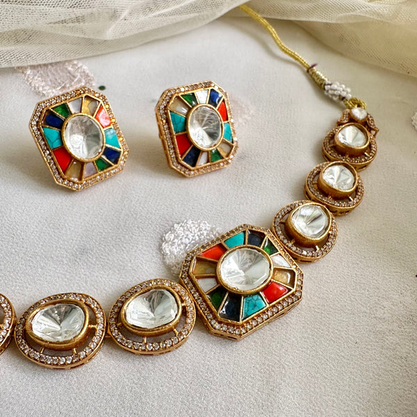 Antique Rectangle grid dollops choker/short set