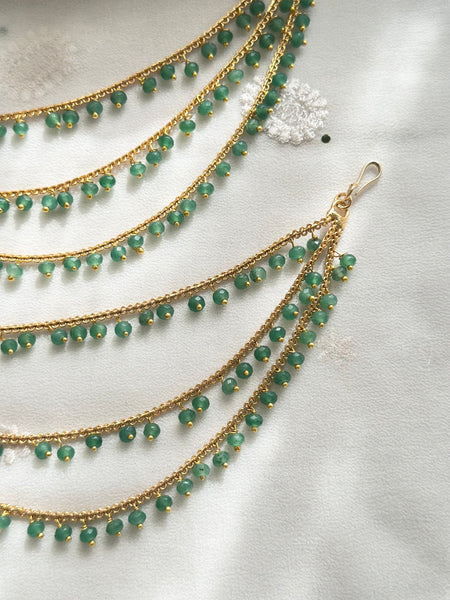 Antique Green Beads 3-line ear chain