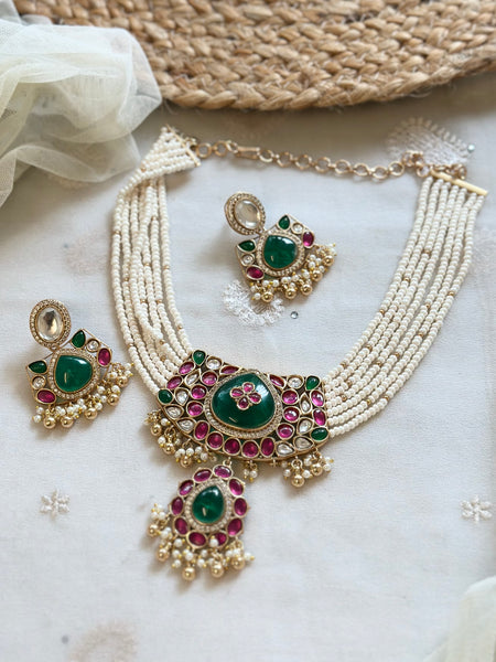 Kundan Rani pearl short set with grand pendant