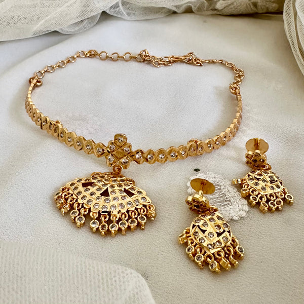 Traditional AD gold attigai with drop studs - White