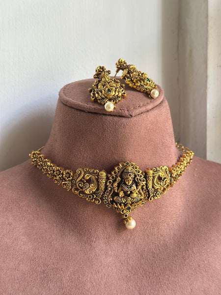 Antique matte Lakshmi Peacock flower choker set