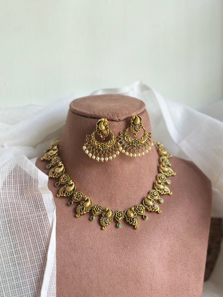 Antique matte peacock chandbali neckset