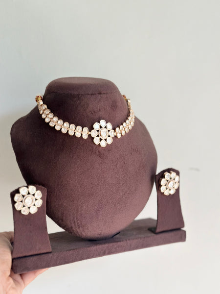 Polki OG Flower pendant choker set