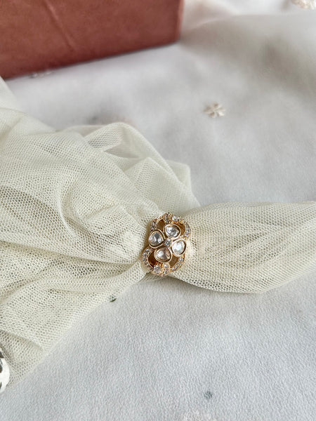 Polki floral finger ring (fixed size; 12)