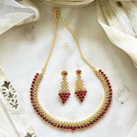 Gold AD Nakshatra Ruby lace short set - Adorna