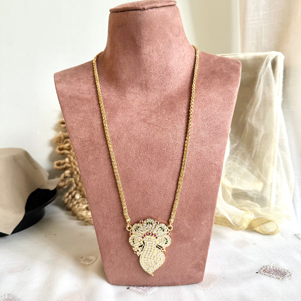 Stone Peacock pendant with heart links chain