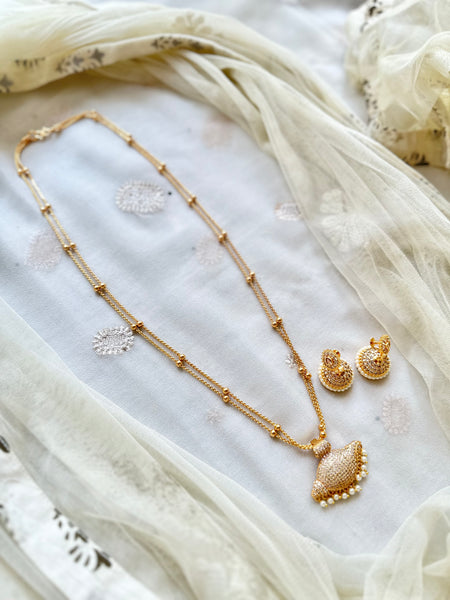 Gold AD Sangu pendant chain with earrings