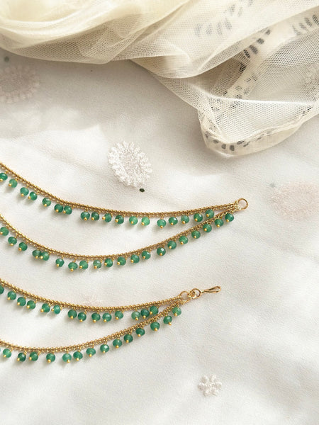 Antique Green Beads 2-line ear chain
