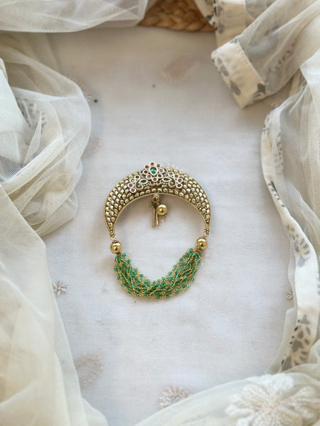 Matte kemp half moon Jada billai with green beads