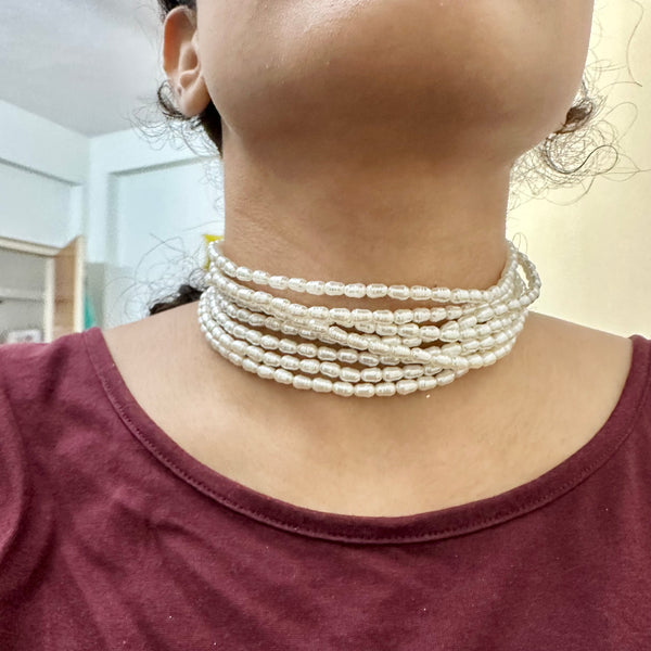 Beaten pearl criss cross choker