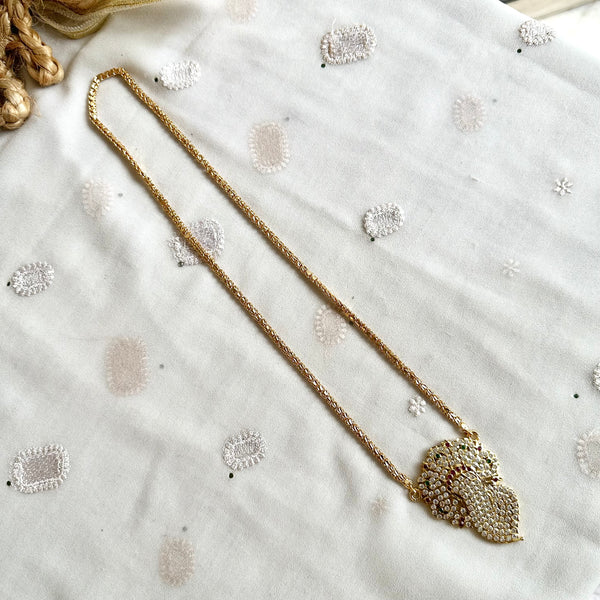 Stone Peacock pendant with heart links chain