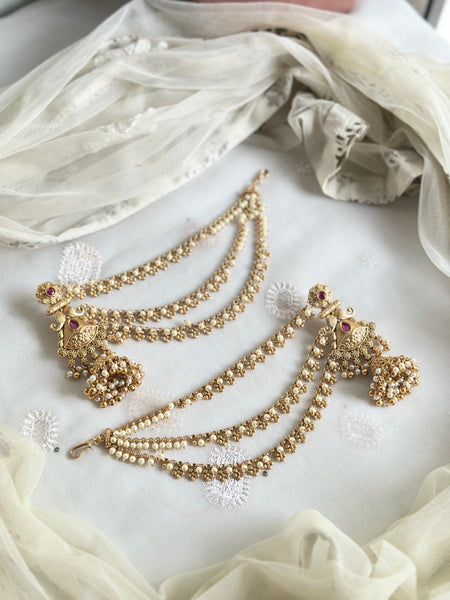 Matte flower jumkhas with ear chains/maatal attached