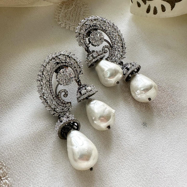 Victorian silver CZ Baroque pearl drop danglers