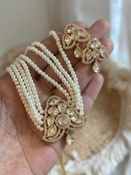 Polki Triangle pendant pearl choker set