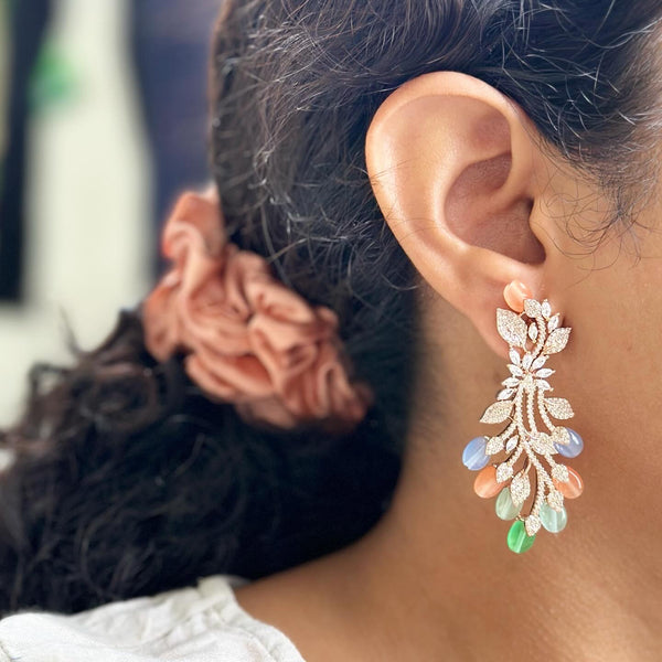 Rose gold CZ multi-color ends earrings