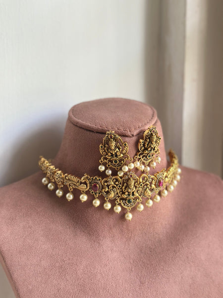Antique matte Lakshmi Peacock thin choker set