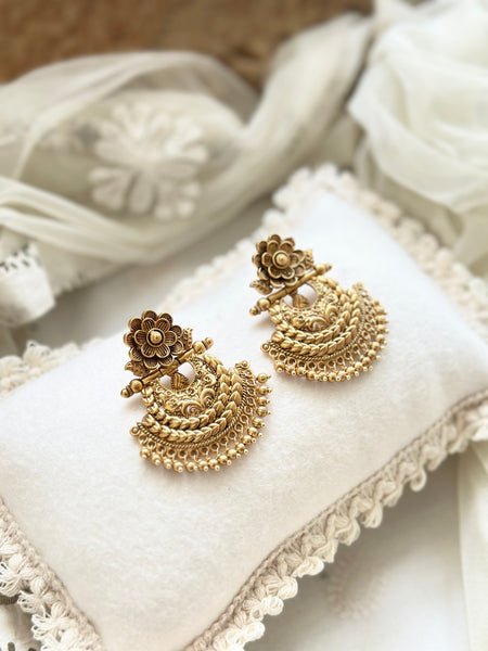 Matte Statement floral chandbali earrings (no stone)