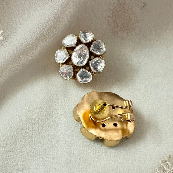 Polki Cut stone oval flower earrings