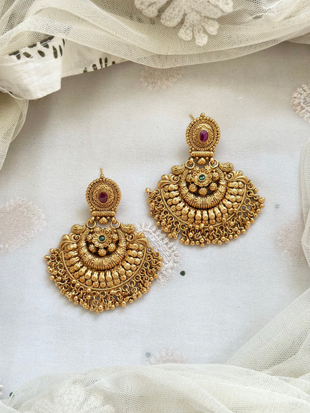 Matte Statement Imperial chandbali earrings - Ruby-Green